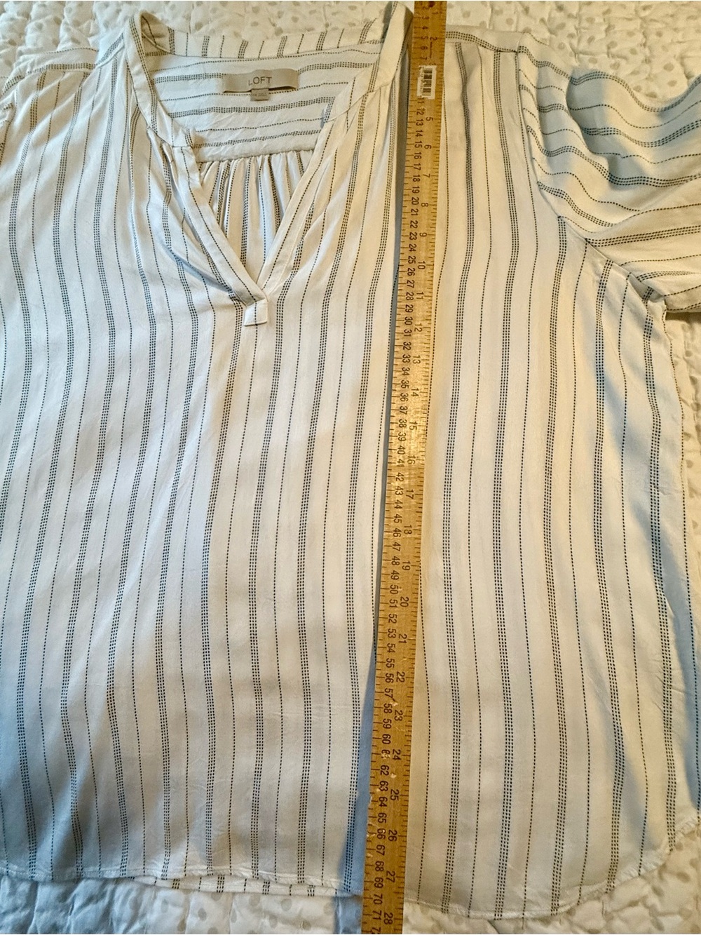 LOFT White Striped Split Neck Shirt - Picture 7 of 8